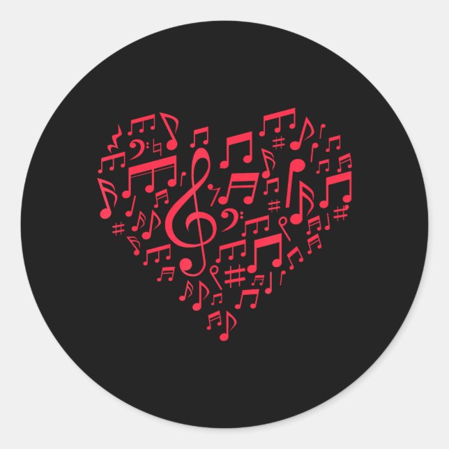 Sticker Rond Notes musicales Amateurs de musique Valentines (Devant)