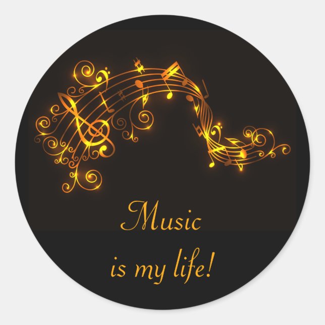 Sticker Rond Notes musicales Black and Gold Swirling (Devant)