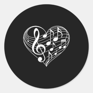 Sticker Rond Notes musicales en forme de cœur pour la Saint-Val