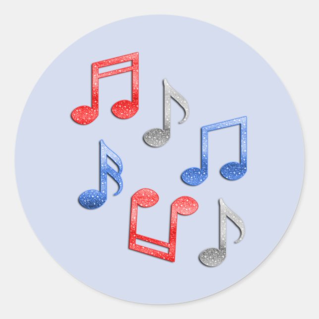 Sticker Rond Notes musicales en Parties scintillant bleu argent (Devant)