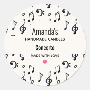 Sticker Rond Notes musicales mignonnes Motif bougie affaires
