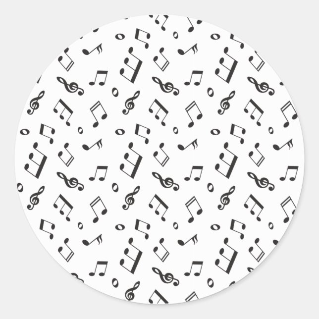 Sticker Rond Notes musicales noir et blanc (Devant)