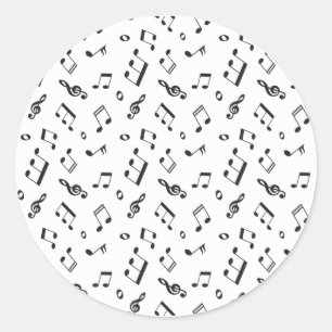 Sticker Rond Notes musicales noir et blanc