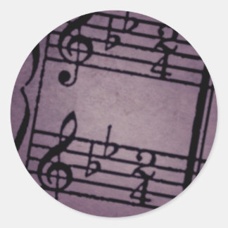 Sticker Rond Notes musicales sur le pourpre rugueux