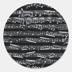 Sticker Rond Notes noires et blanches de musique