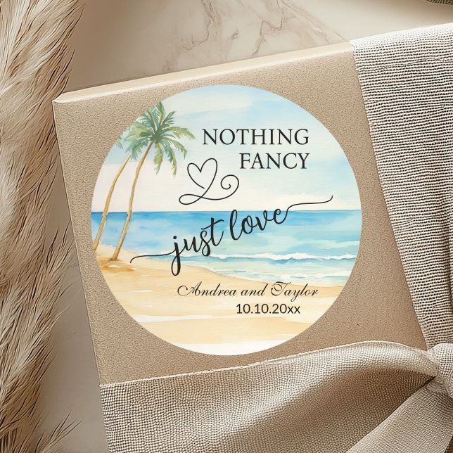 Sticker Rond Nothing Fancy Just Love Beach Palm Trees Wedding (Créateur téléchargé)
