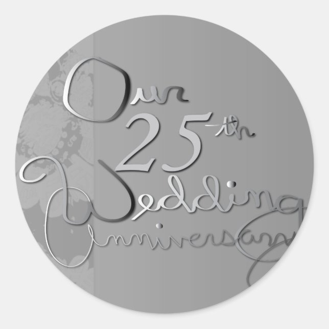 Sticker Rond "Notre 25e anniversaire de Mariage" SilveryHand-éc (Devant)