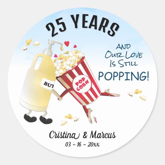 Sticker Rond Notre Amour Est Poppin Popcorn (Devant)