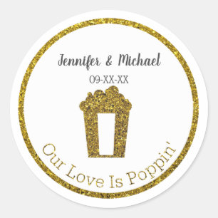 Sticker Rond Notre Amour Est Poppin Popcorn Faveur Mariage Popc
