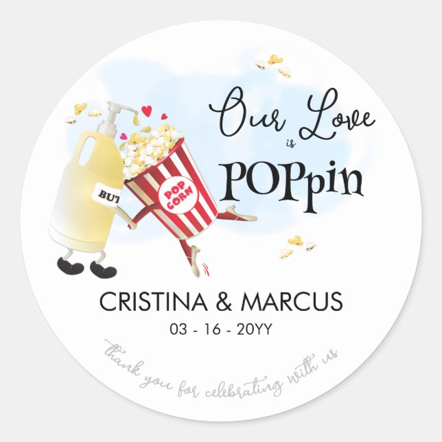 Sticker Rond Notre Amour Explose du Popcorn (Devant)