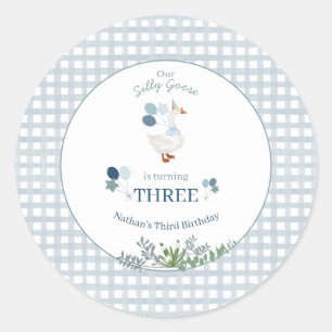 Sticker Rond Notre anniversaire d'oie idiote Bleu tout âge