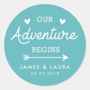 Sticker Rond Notre aventure commence l'autocollant de mariage