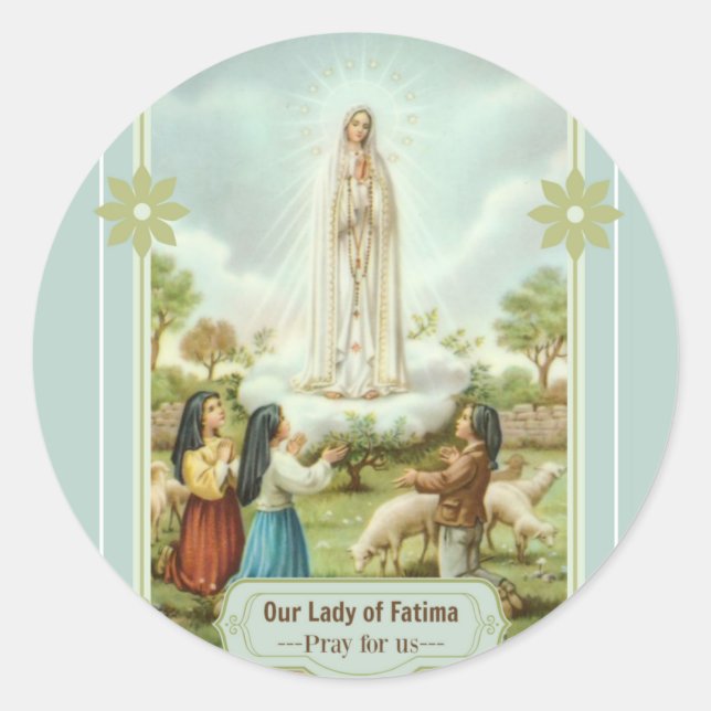 Sticker Rond Notre-Dame de Fatima Enfants Moutons (Devant)