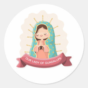 Sticker Rond Notre-Dame de Guadalupe avec ruban Style Kawaii