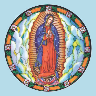 Sticker Rond Notre-Dame de Guadalupe Debout Vierge Marie Ciel