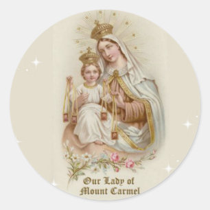 Sticker Rond Notre-Dame du Mont Carmel avec le Bébé Jésus