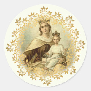 Sticker Rond Notre Dame du Mont Carmel Baby Jésus Scapulaire
