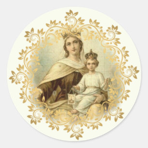 Sticker Rond Notre Dame du Mont Carmel Baby Jésus Scapulaire
