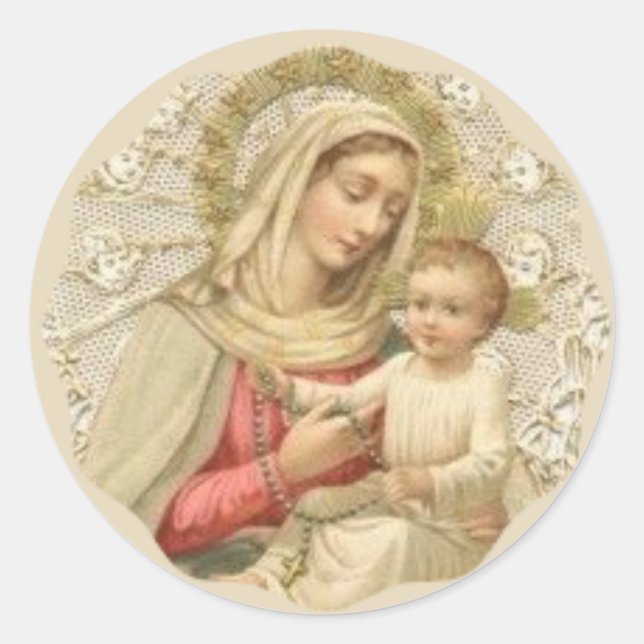 Sticker Rond Notre-Dame du Rosaire avec le Bébé Jésus (Devant)