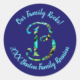 Sticker Rond Notre Famille Rocks Pastel Lettre B Monogramme Réu