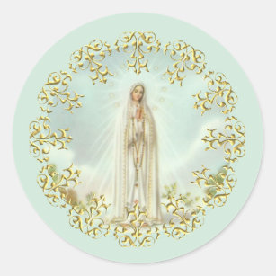 Sticker Rond Notre Madame de dentelle d'or de Fatima