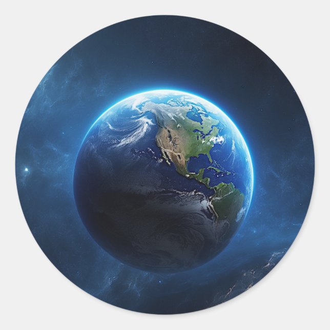 Sticker Rond Notre maison Sapphire dans l'espace (Devant)