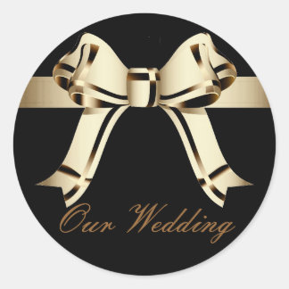 Sticker Rond "Notre Mariage" - Bold Sepia/Gold Bow et Ribbon[a]