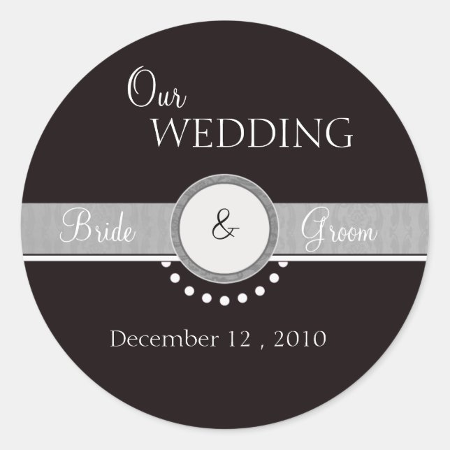 Sticker Rond Notre Mariage - Élégance noire (Devant)