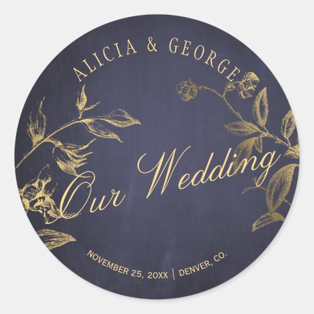 Sticker Rond Notre mariage élégant mariage de typographie marin (Devant)