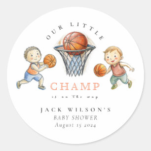 Sticker Rond Notre petit Baby shower de basket-ball de petite t