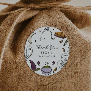 Sticker Rond Notre petit Baby shower d'Halloween presque dû