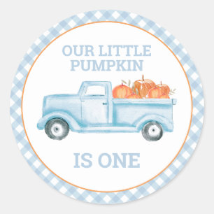 Sticker Rond Notre petit Citrouille camion bleu clair premier a