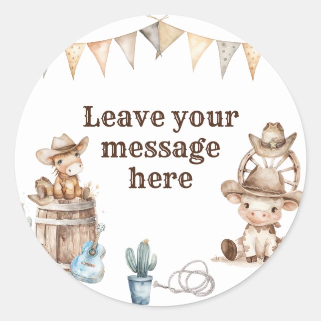 Sticker Rond Notre Petit Cowboy Wild West Aimez Votre Message (Devant)