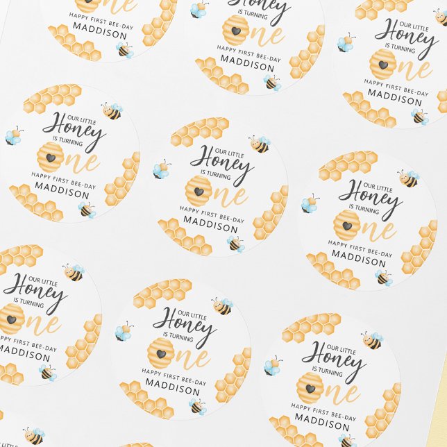 Sticker Rond Notre petit miel | Photo du premier anniversaire (Créateur téléchargé)