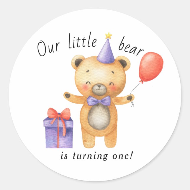Sticker Rond Notre Petit Ours fête son premier anniversaire (Devant)