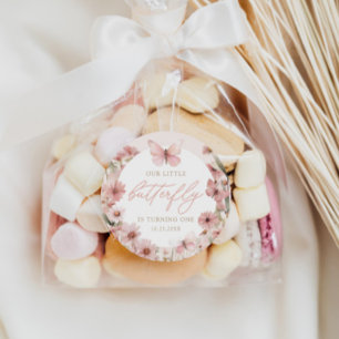 Sticker Rond Notre Petit Papillon Rose Girls Anniversaire