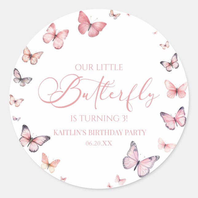 Sticker Rond Notre Petit Papillon Soft Rose Anniversaire (Devant)