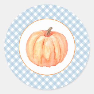 Sticker Rond Notre petit potiron à carreaux bleu pastel pour so