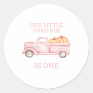 Sticker Rond Notre petit Pumpkin a un an Camion rose