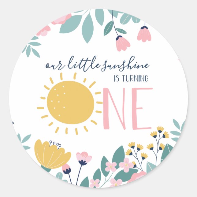 Sticker Rond Notre petit soleil Floral premier anniversaire (Devant)