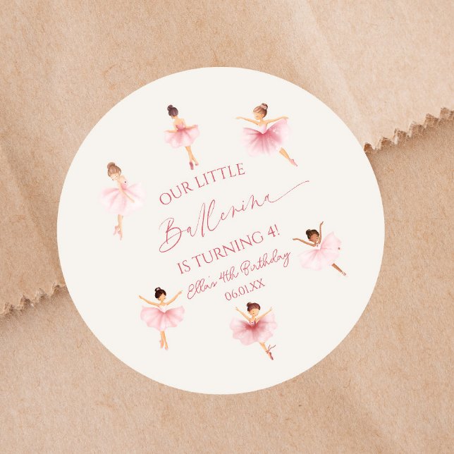 Sticker Rond Notre petite Ballerina Rose Ballet Anniversaire (Créateur téléchargé)