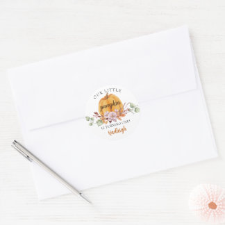 Sticker Rond Notre Petite Citrouille fête d'anniversaire