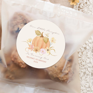 Sticker Rond Notre petite citrouille florale d'anniversaire