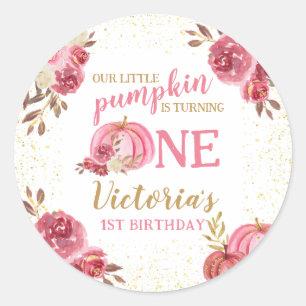 STICKER ROND NOTRE PETITE COULEUR D'EAU ROSE CITROUILLE 1ER ANN