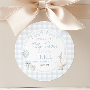 Sticker Rond Notre petite fête d'anniversaire bleue de l'oie si