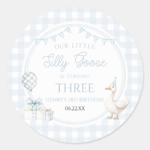 Sticker Rond Notre petite fête d'anniversaire bleue de l'oie si