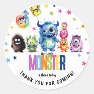 Sticker Rond Notre petite fête d'anniversaire de monstre à tout