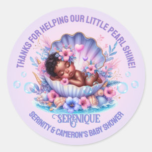 Sticker Rond Notre petite fille bébé Perle Coquillage Violet Pa