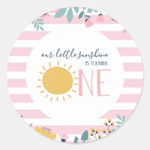 Sticker Rond Notre petite Floral Sunshine, rayures roses pour a
