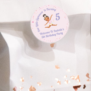Sticker Rond Notre Petite Gymnaste Fait 5 Anniversaires Roses